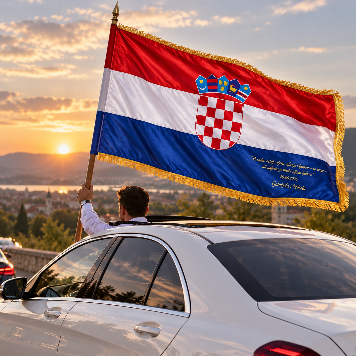 Kroatische Hochzeitsflagge mit oder ohne Wunschtext